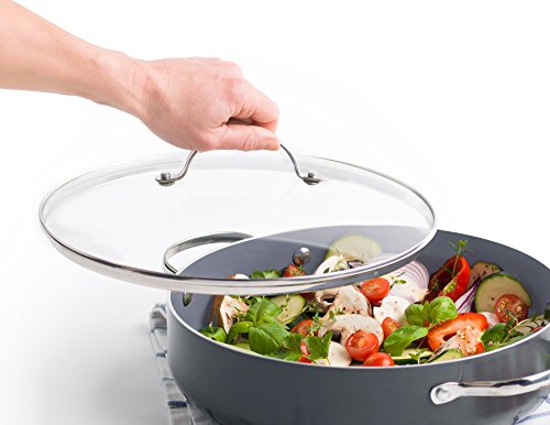 GreenPan CW0002556 - Tapa de Vidrio Templado con Bordes de Acero Inoxidable y asa de Metal (28 cm)
