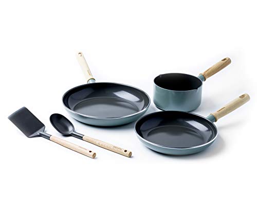 GreenPan - Juego de utensilios de cocina de cerámica antiadherente, sin toxinas, apto para inducción, horno y lavavajillas, 5 unidades, color azul
