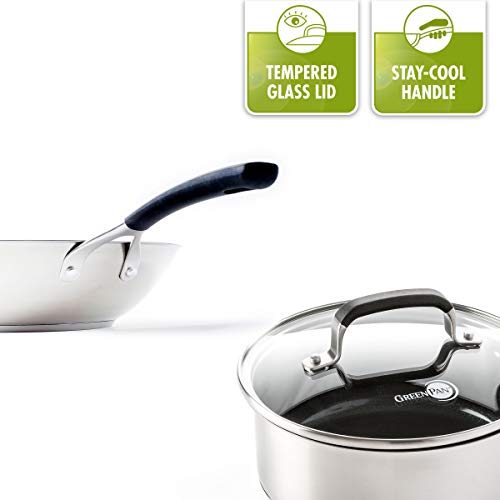 GreenPan Minneapolis Antiadherente de cerámica Abierto sartén de Wok, Acero Inoxidable, 30 cm