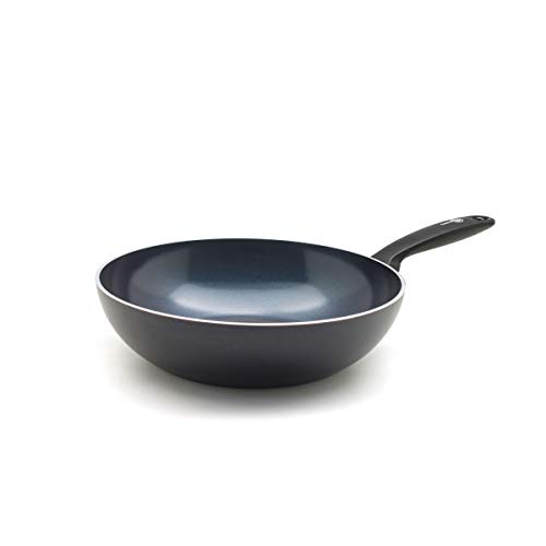 GreenPan Wok - Wok abierto de cerámica sin toxinas para inducción, horno y lavavajillas, 28 cm, color negro