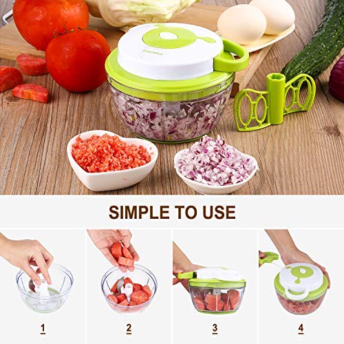 GreensKon Cortador de Verduras Picadora de Verduras Manual, Picadora de Alimentos para Picar Verduras,Carne,Hierbas,Cebolla,Ajo,Ensalada (1000ml)
