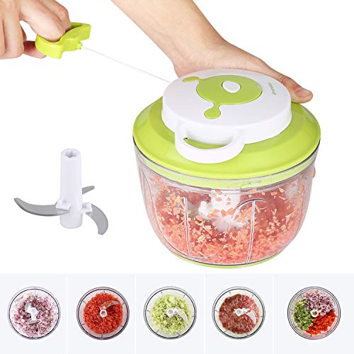 GreensKon Cortador de Verduras Picadora de Verduras Manual, Picadora de Alimentos para Picar Verduras,Carne,Hierbas,Cebolla,Ajo,Ensalada (1000ml)