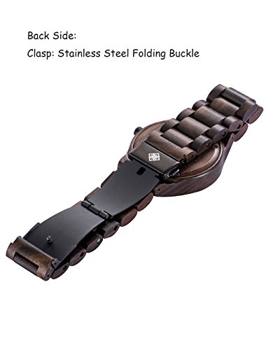 Greentreen Relojes de Pulsera de Madera para Hombre, Analógica Movimiento de Cuarzo Japonés, con Visualización de Fecha (Negro)