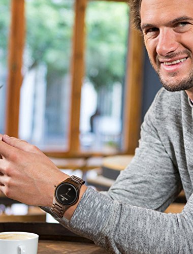 Greentreen Relojes de Pulsera de Madera para Hombre, Analógica Movimiento de Cuarzo Japonés, con Visualización de Fecha (Negro)