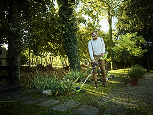 Greenworks Tools GD40BCK2X Cortacésped inalámbrico y sensorial 2en1 (Li-Ion 40V 40cm/25cm ancho corte 2mm hilo/cuchilla 5300 rpm mango ajustable motor sin escobillas con 2 baterías 2Ah y cargador)