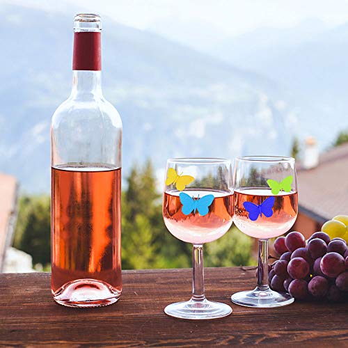 Gresunny 10pcs marcador de copa de vino silicona marcadores de vidrio de fiesta reconocimiento vasos de mariposa con ventosa identificadores copas reutilizables marcadores de copa para bar fiesta