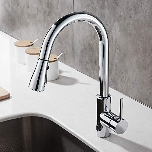 Gricol Grifo de Cocina con Ducha de Mano Extraíble Fregadero de Cocina Monomando Grifería para Sensor Automático Giratorio de 360 ° con Pulverizador de Doble Función Palanca Única Latón Cromado