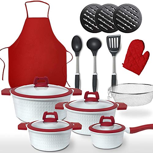 GRIDINLUX. Batería de Cocina 22 Piezas. Incluye Accesorios, Materiales Calidad Premium. Resistente, Cerámica y Antiadherente, Utensilios, Set Cacerolas, Apta para todo tipo de Cocinas, Fácil limpieza