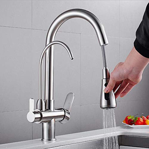 Grifo de Cocina 3 Vías Ósmosis 360° Giratorio grifo cocina extraible Grifo para Fregadero Monomando Grifería de Cocina -Dibujo
