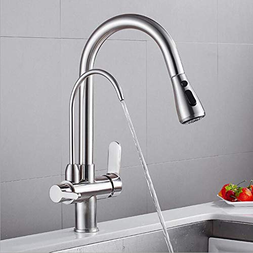Grifo de Cocina 3 Vías Ósmosis 360° Giratorio grifo cocina extraible Grifo para Fregadero Monomando Grifería de Cocina -Dibujo