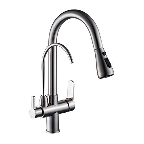 Grifo de Cocina 3 Vías Ósmosis 360° Giratorio grifo cocina extraible Grifo para Fregadero Monomando Grifería de Cocina -Dibujo