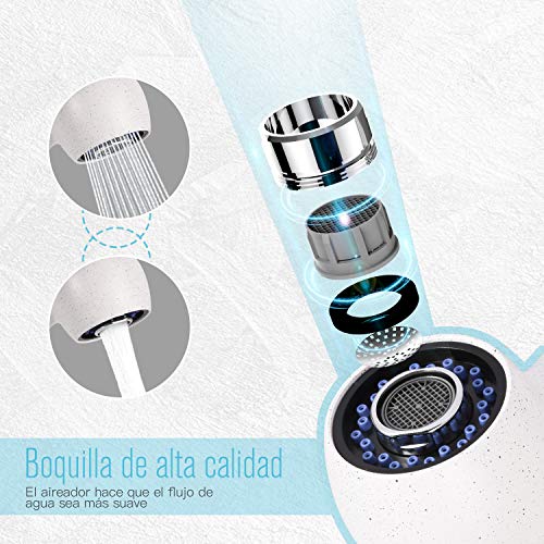 Grifo de Cocina, Dalmo DBKF09KY Grifo Cocina Giratorio a 360º Grifería Monomando para Fregadero de Cocina Acabado Cerámico 2 modos Grifo Extraíble Ahorra agua 30%