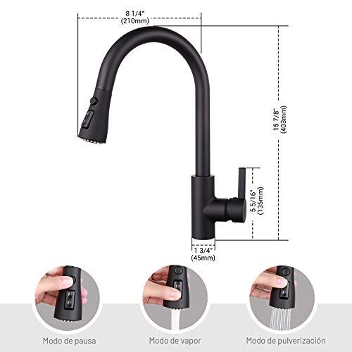 Grifo de Cocina, TACKLIFE DAKF9F Grifo para Fregadero de Acero Inoxidable, Grifo Cocina con Ducha Extraíble de 3 Modos de Chorro, Grifo Giratorio de 360 °, Grifo Monomando Mezcla Agua Fría y Caliente