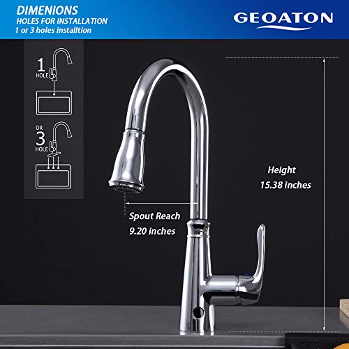 Grifo de fregadero de cocina sin contacto con dos sensores, sensor automático, grifo mezclador de fregadero de cocina con rociador desplegable con boquilla giratoria de una sola palanca, plateado