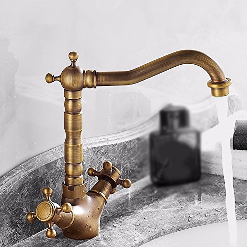 Grifo de lavabo para fregadero con caño giratorio grifo de lavabo Latón Agua Caliente y Fría Cobre,estilo retro europeo,orificio único,lavabo,lavamanos,caliente y frío,grifo de lavamanos (24 * 20 cm)