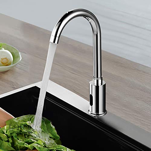 Grifo de sensor de latón con luz de fuego automático con sensor infrarrojo inteligente sin contacto para fregadero de cocina (2 mangueras incluidas)