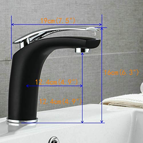 Grifo mezclador para lavabo moderno Acabado en negro Manija cromada Unos golpecitos para baño Grifo para lavamanos de 1 orificio de montaje elegante Leekayer