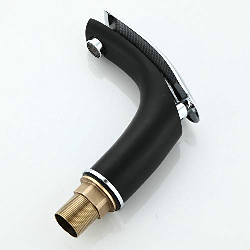 Grifo mezclador para lavabo moderno Acabado en negro Manija cromada Unos golpecitos para baño Grifo para lavamanos de 1 orificio de montaje elegante Leekayer
