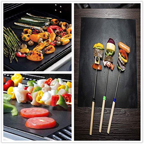 Griglia Tappetini BBQ, Stuoie da Forno Barbecue, Carta Barbecue Antiaderenti Riutilizzabili per Griglia a Carbone Gas Weber Forno Elettrico per Carne Pesce Verdure (Vidrio-2, Negro)
