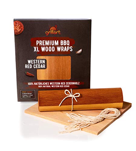 Grillart® Premium BBQ Wood Wraps – 12 unidades XL de papel para barbacoa – Madera de cedro para asar – Papel ahumado de madera de cedro para un sabor especial a la parrilla