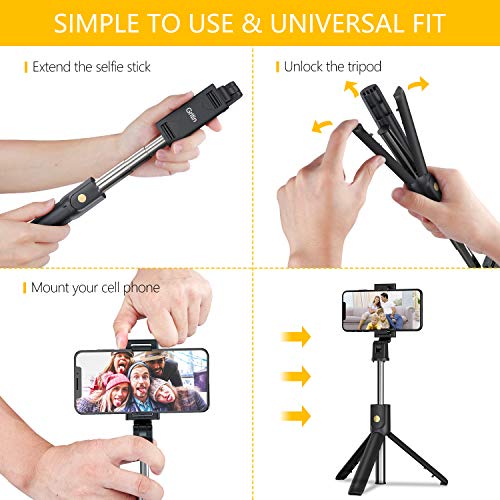 Gritin Palo Selfie Trípode, 3 en 1 Selfie Stick Móvil Bluetooth con Inalámbrico Control Remoto, Monópode Extensible para iPhone 11 Pro Max / 11 Pro / XS Max / XR / 8, Galaxy S10 / S9 , Huawei, Xiaomi