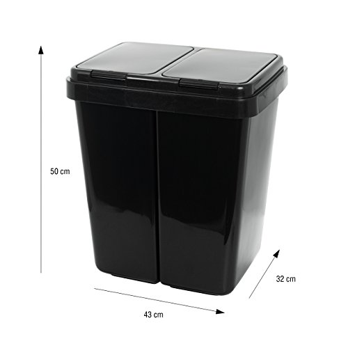 Grizzly Cubo de Basura - 2 Compartimentos - Doble contenedor con Separador con Capacidad de 2 x 25 l - Antracita