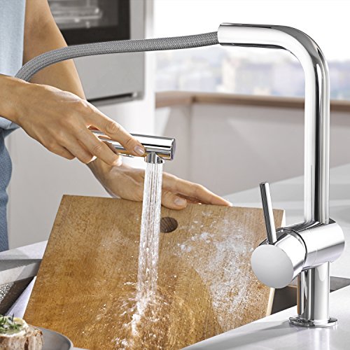 Grohe 30274000 Minta - Grifo de Cocina Monomando, Caño Giratorio de 360°, Caño Alto en L, Cabezal Extraíble