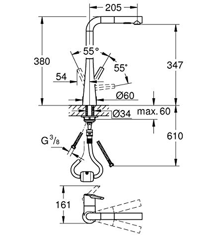 Grohe Zedra - Grifo cocina, cabezal extraíbe, color cromado (Ref. 32553002)