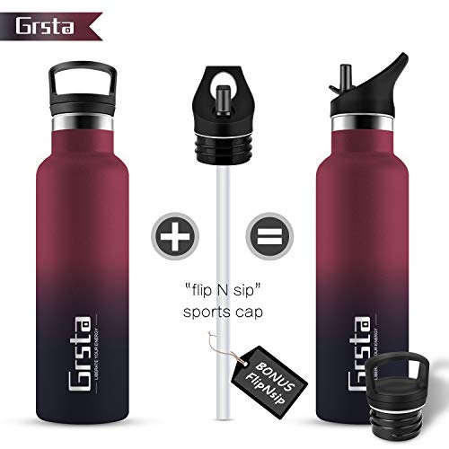 Grsta Botella Agua Acero Inoxidable - Termo para Agua Fria 750ml/Vino Tinto & Negro Botella Termica sin BPA Aislamiento de Vacío de Doble Pared Reutilizable para Niños, Colegio, Sport, Familia