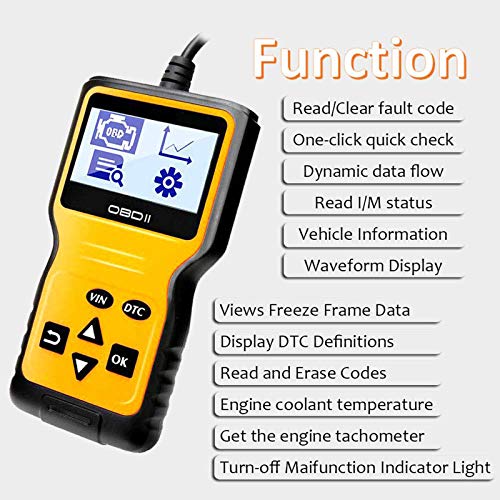 Grtodnz OBD2 Coche Diagnóstico Escáner Automático, Lector de Código de Vehículos con Standardem de 16 Pin Interfaz, OBD2 Lectura y Borrado de Códigos de Error para Todos los Vehículos Desde 2000