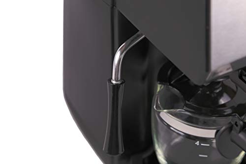 Grunkel - CAFPRESO-H5 Bar - Cafetera Espresso con barómetro y presión de 5 Bares para 4 Tazas (240 ml). Incluye Jarra de Cristal y Sistema espumador - 870W - Negro y Acero Inoxidable