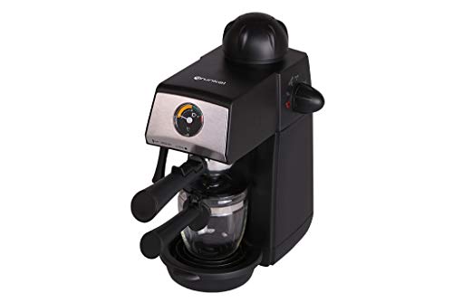 Grunkel - CAFPRESO-H5 Bar - Cafetera Espresso con barómetro y presión de 5 Bares para 4 Tazas (240 ml). Incluye Jarra de Cristal y Sistema espumador - 870W - Negro y Acero Inoxidable