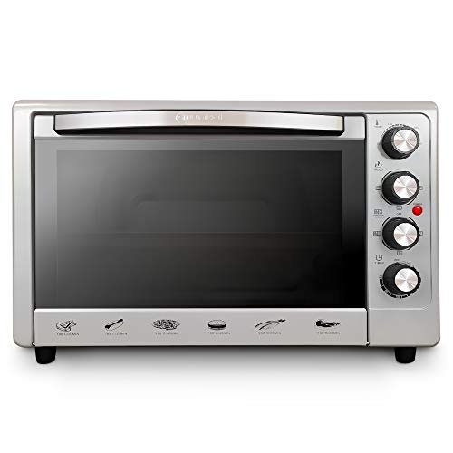 Grunkel - HR-48 Silver - Horno eléctrico multifunción de sobremesa de 48l con 3 Funciones de Calor y selector de Temperatura hasta 230ºC. Temporizador hasta 60 min - 2200W - Silver