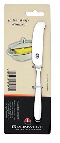 Grunwerg Windsor Carded Windsor - Cuchillo para Mantequilla con Carta, Acero Inoxidable, Pulido Brillante, 16 x 2 x 0.5 cm