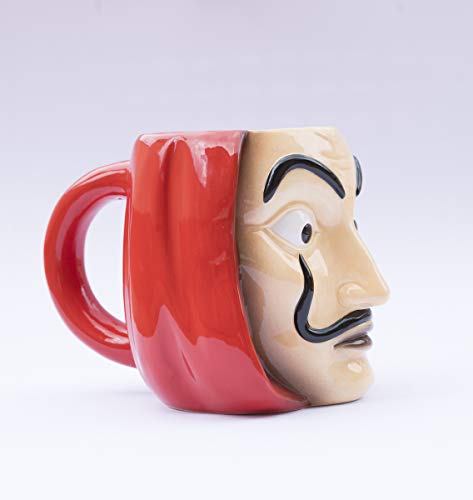 Grupo Erik TAZ3D001 Taza de Desayuno Máscara La Casa de Papel, Producto Oficial Netflix, Cerámica, Roja 3D