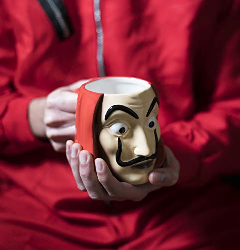 Grupo Erik TAZ3D001 Taza de Desayuno Máscara La Casa de Papel, Producto Oficial Netflix, Cerámica, Roja 3D