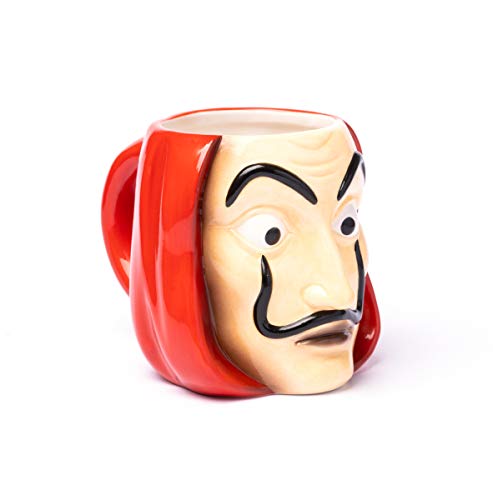Grupo Erik TAZ3D001 Taza de Desayuno Máscara La Casa de Papel, Producto Oficial Netflix, Cerámica, Roja 3D