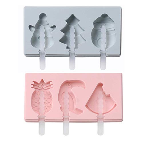 GS1 US, INC. Moldes de Silicona para Helados con Tapa. 6 Modelos Animados con 6 Palos incluidos Libres de BPA .Galletas y Repostería. Estilo Veraniego y Navideño