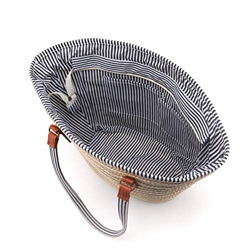GSERA Bolso de Mano Grande de Paja Bolso Tejido con Borla Simple Bolso de Hombro para Mujer Bolso de Playa Bolso de Viaje para Mujer