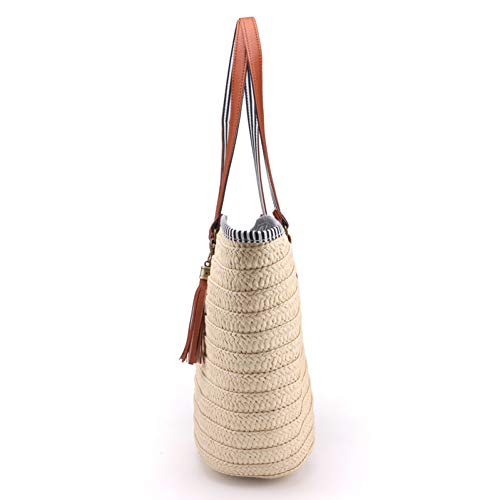GSERA Bolso de Mano Grande de Paja Bolso Tejido con Borla Simple Bolso de Hombro para Mujer Bolso de Playa Bolso de Viaje para Mujer