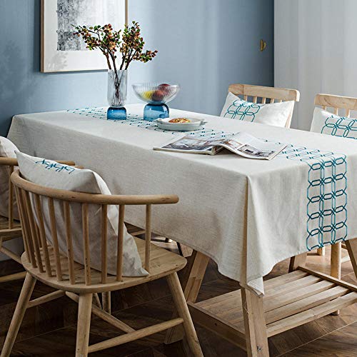 GTWOZNB Adecuado para Cocinas Exteriores O Interiores Mantel Mesa El Bordado Rectangular es pequeño y Fresco.-Azul_El 100 * 160cm