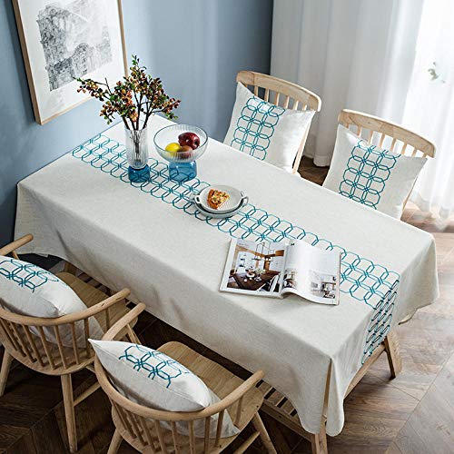 GTWOZNB Adecuado para Cocinas Exteriores O Interiores Mantel Mesa El Bordado Rectangular es pequeño y Fresco.-Azul_El 100 * 160cm