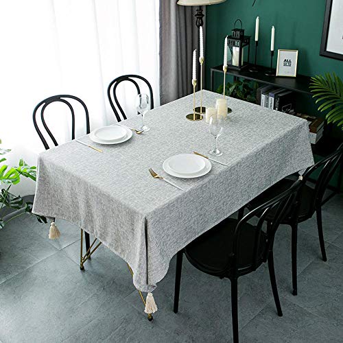GTWOZNB Lavable Manteles, Prueba de Aceite Manteles para Bodas Fiesta Buffet Borla Impermeable Liso-Lago Azul_El 140 * 200cm