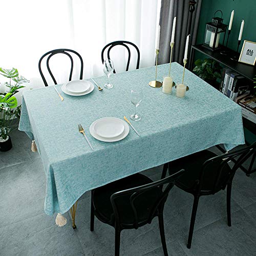 GTWOZNB Lavable Manteles, Prueba de Aceite Manteles para Bodas Fiesta Buffet Borla Impermeable Liso-Lago Azul_El 140 * 200cm