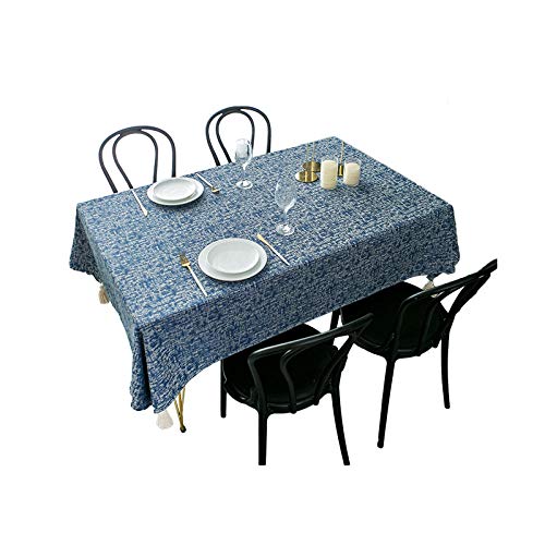 GTWOZNB Lavable Manteles, Prueba de Aceite Manteles para Bodas Fiesta Buffet Borla Impermeable Liso-Lago Azul_El 140 * 200cm