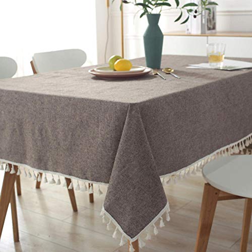 GTWOZNB Transpirable, Aislamiento Térmico, Restaurante,Cocina, Cafetería, Mantel de Jardín Rectángulo Liso de Encaje con borlas-café_120 x 160