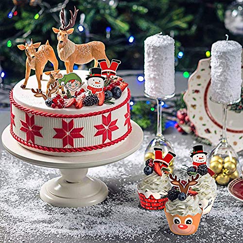Guanici Navidad Cupcake Toppers Envoltorios de Pastel de Navidad Bricolaje Papeles Magdalenas Reno de muñeco de Nieve Elfo de Santa Claus Decoración de Cupcakes para Fiesta de Navidad 48 Piezas