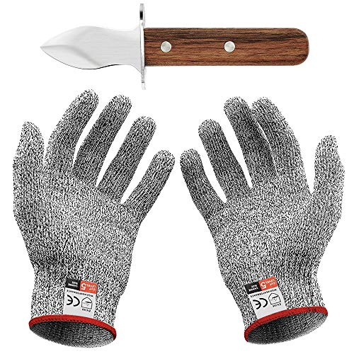 Guantes Anticorte Cuchillo de ostra con par de guantes Anti Daily Cuts Protección de nivel 5 EN 388 Certified (Kitchen, Gardening, DIY) (Grande (L))