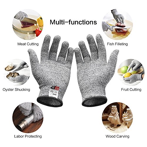 Guantes anticortes Mamjack® - Protección Nivel 5 de Alto Rendimiento, Aptos para Uso alimentario, certificación EN 388, 1 par (Large)