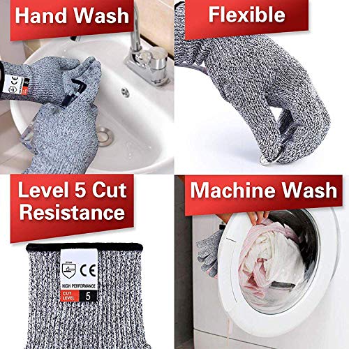 Guantes de Corte de Cocina, 1 Par Guantes Trabajo Resistentes a Los Cortes, Guantes Anticorte, Protección nivel 5 de alto Rendimiento, Aptos para Uso Alimentario, Certificación EN 388 - XXS